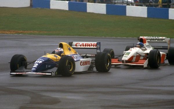 Williams Renault FW15C, Alain Prost leads Derek Warwick, European Grand Prix. Creator: Unknown.