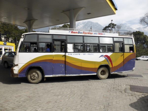 Bus in petrol station at Dharamshala Himachal Pradesh. Creator: Unknown.