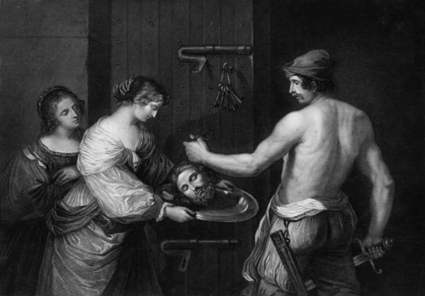 'His head was brought in a charger, and given to the damsel', mid 19th century. Creator: WH Egleton.