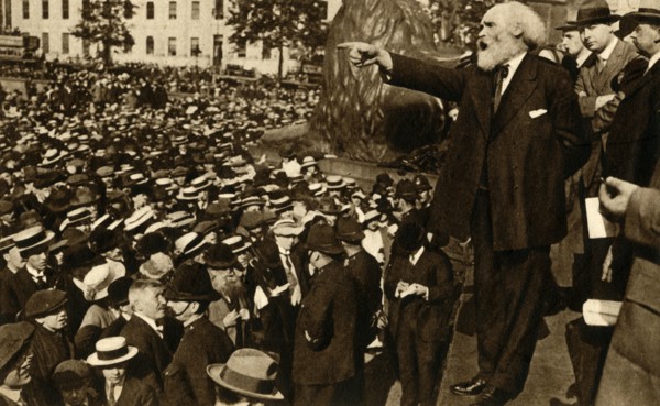Keir Hardie gives a speech in Trafalgar Square, London, 2 August 1914, (1933). Creator: Unknown.