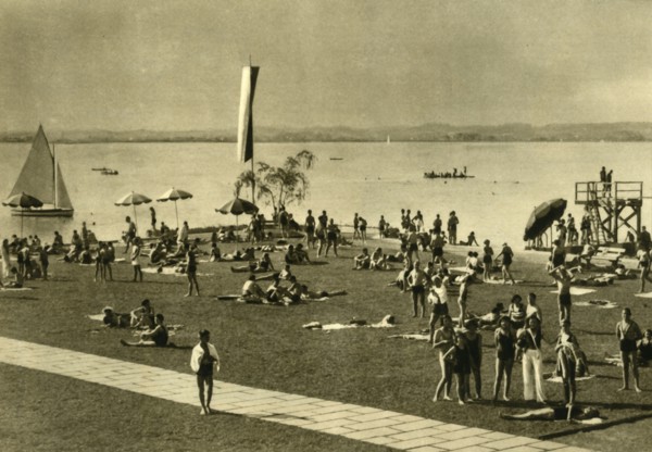 Bathers on the shores of Lake Constance, Bregenz, Austria, c1935. Creator: Unknown.