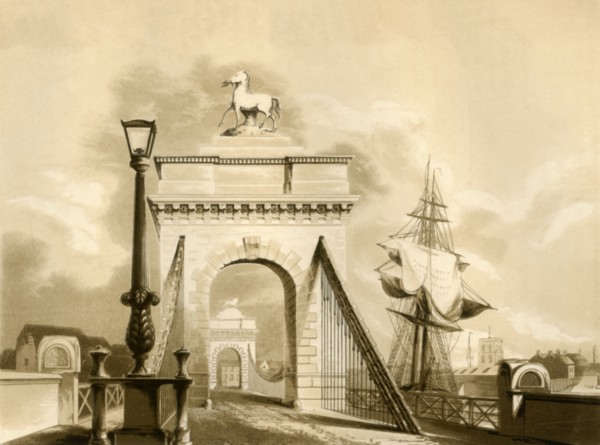 'Norfolk Bridge, New Shoreham', 1835. Creator: George Baxter.