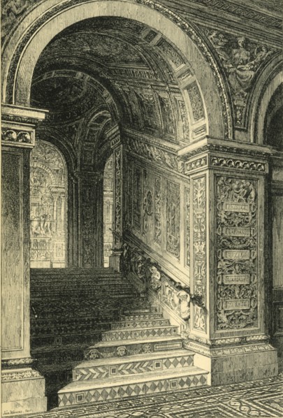 'West Staircase, Leading to the Ceramic Gallery', c1876, (1881).  Creators: John Watkins, John R.E. Watkins.
