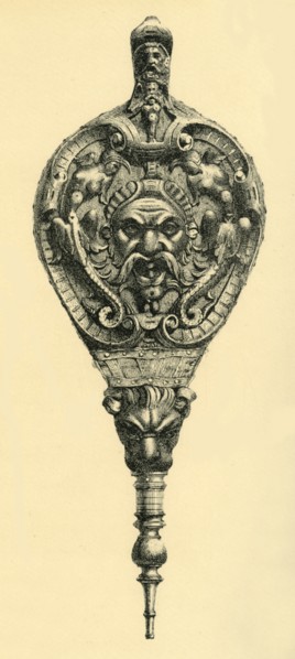Carved walnut wood bellows, 1550-1600, (1881).  Creator: D Jones.