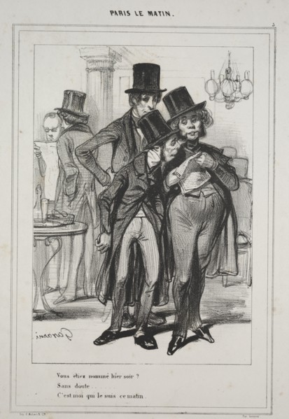 Vous étiez nommé hier soir?..., from the series Paris Le Matin, 1839. Creator: Paul Gavarni (French, 1804-1866).