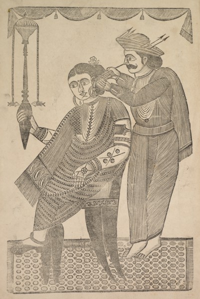 A Barber Cleaning the Ear of a Courtesan, 1800s. Creator: Shri Gobinda Chandra Roy.