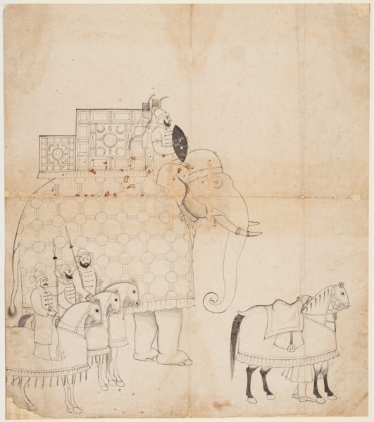 A drawing of Caparisoned Elephant and Horses, c. 1760. Creator: Unknown.