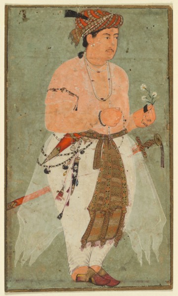 A Mughal Prince, Perhaps Danyal, Holding a Sprig of Flowers, c. 1580-1590. Creator: Unknown.