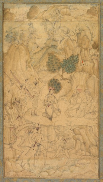 A Prince Visiting a Holy Man in a Rocky Landscape, c. 1590. Creator: Unknown.