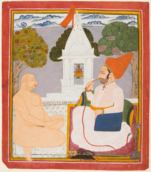 A Rathor Noble Visiting a Digambara holy man at a Vishnu Shrine, probably Baba Atmaram, c. 1760. Creator: Unknown.