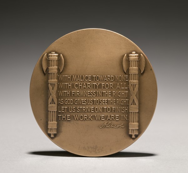 Abraham Lincoln Medal (reverse), 1900s. Creator: Charles Calverley (American, 1833-1914).