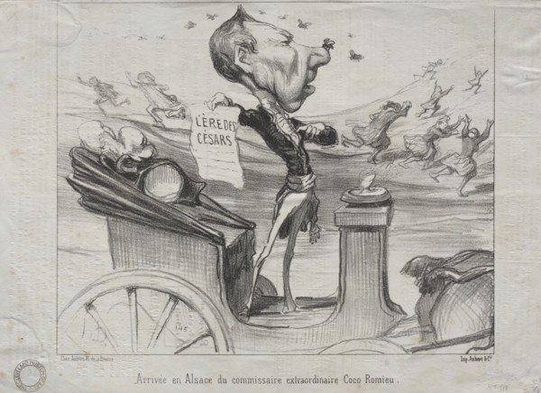 Actualities (No. 81): The Arrival in Alsace of the extraordinary commissioner, Coco Romieu, 1850. Creator: Honoré Daumier (French, 1808-1879).