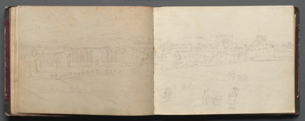 Album with Views of Rome and Surroundings, Landscape Studies, page 08b and 09 a: Panoramic view?. Creator: Franz Johann Heinrich Nadorp (German, 1794-1876).