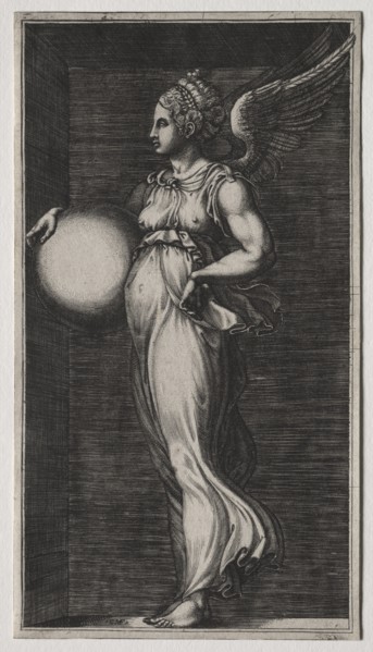 Allegorical Figure Holding a Sphere, mid 1560s. Creator: Giorgio Ghisi (Italian, 1520-1582).