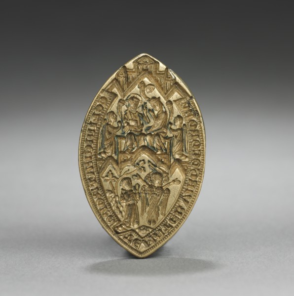 Almond-Shaped Seal: Coronation of the Virgin with a Kneeling Monk, 1300s. Creator: Unknown.