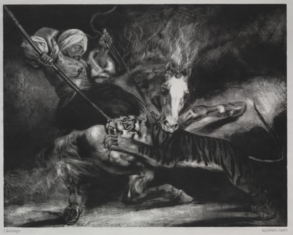 An Attack by a Tiger. Creator: Louis Candide Boulanger (French, 1806-1867).