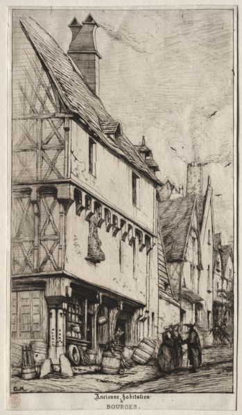 An Old House at Bourges, sometimes called the Musician's House, 1860. Creator: Charles Meryon (French, 1821-1868).
