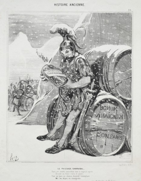 Ancient History, plate 28: The Passage of Hannibal, 6 October 1842. Creator: Honoré Daumier (French, 1808-1879); Aubert.