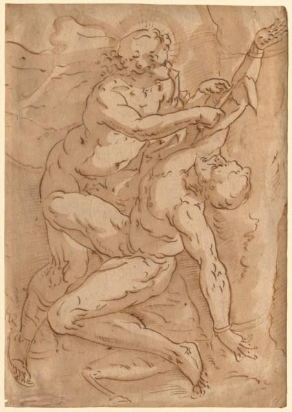 Apollo Flaying Marsyas (recto) Two Sketches of a Mother and Child (verso) , 16th century. Creator: Anonymous.