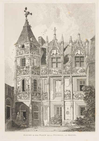 Architectural Antiquities of Normandy (Vol. II), Pl. 64: House in the Place de la Pucelle, at Rouen, Creator: John Sell Cotman (British, 1782-1842); J & A Arch, Cornhill & J.S. Cotman.
