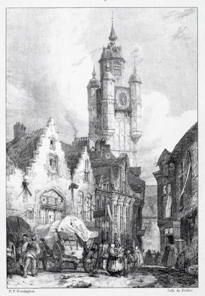 Bergues: La Tour du marché, 1824. Creator: Richard Parkes Bonington (British, 1802-1828).