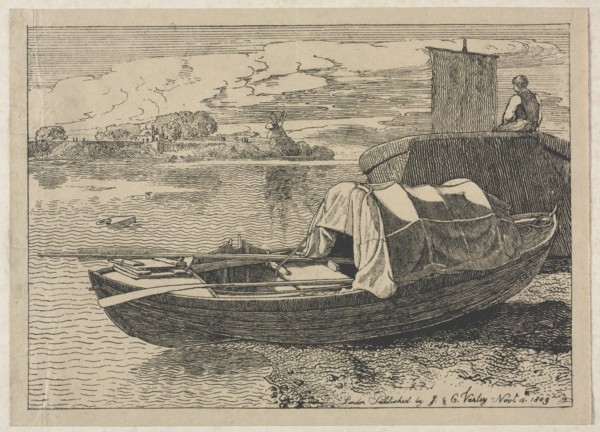 Boats on a River, Windmill in Distance, 1809. Creator: Cornelius Varley (British, 1781-1873).