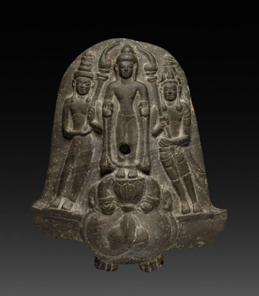 Bracket with Buddha and a Pair of Acolytes, 700s-800s. Creator: Unknown.