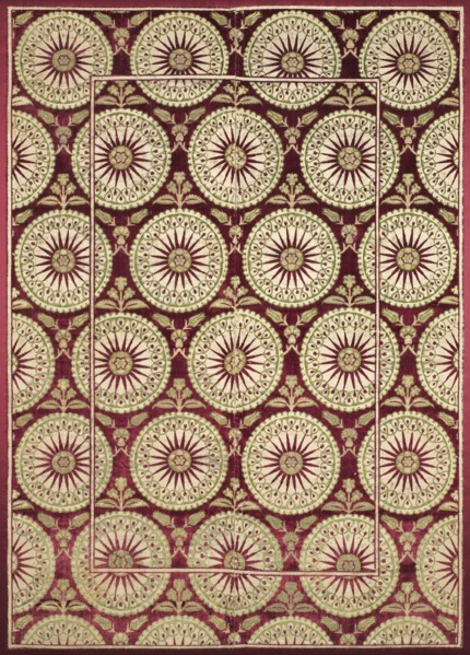 Brocaded velvet cover with sunbursts, early 1600s. Creator: Unknown.