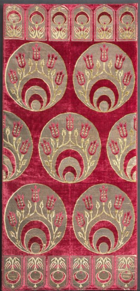 Brocaded velvet cushion cover with crescents, 1525-1575. Creator: Unknown.