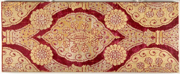 Brocaded velvet with medallions in ogival lattice, late 1500s. Creator: Unknown.