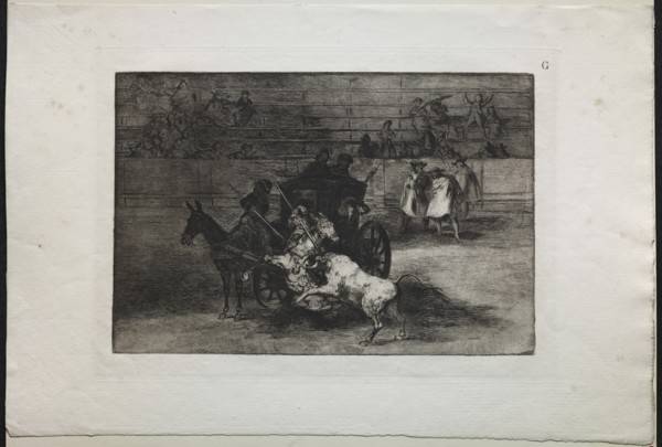 Bullfights: Fight in a Carriage Harnessed to Two Mules, 1876. Creator: Francisco de Goya (Spanish, 1746-1828).