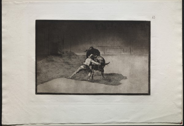 Bullfights: The Famous Martincho Places the Banderillas Playing the Bull with the Movement..., 1876. Creator: Francisco de Goya (Spanish, 1746-1828).