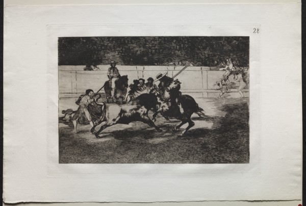 Bullfights: The Forceful Rendon Stabs a Bull with the Pique, From Which Pass he died..., 1876. Creator: Francisco de Goya (Spanish, 1746-1828).