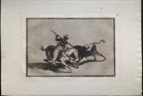 Bullfights: The Spirited Moor Gazul is the First to Fight According to the Rules, 1876. Creator: Francisco de Goya (Spanish, 1746-1828).