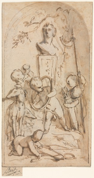 Bust of Diana with Putti and Hunting Attributes, first half 18th century. Creator: Jacob de Wit (Dutch, 1695-1754).