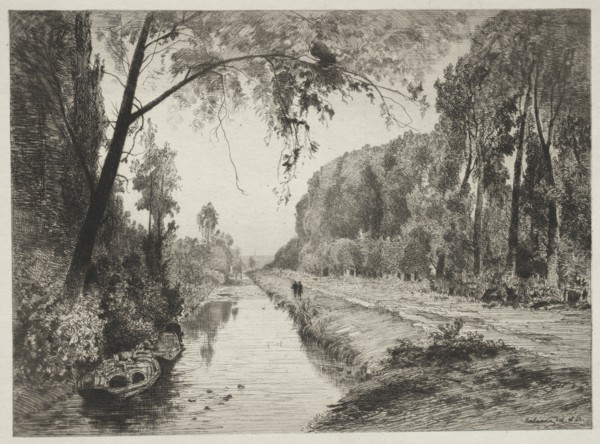 Canal at Pont Sainte-Maxence, c. 1878. Creator: Maxime Lalanne (French, 1827-1886).