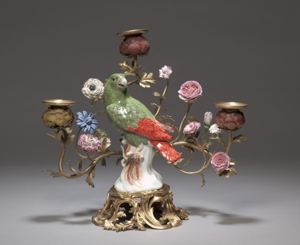 Candelabrum with Parrot , c. 1740. Creator: Meissen Porcelain Factory (German); Johann Joachim Kändler (German, 1706-1768).