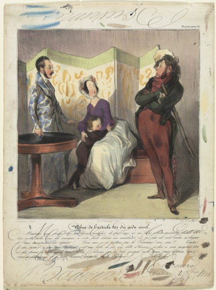 Caricaturana (plate 50): Breach of Civil Code Article 24, 1837. Creator: Honoré Daumier (French, 1808-1879); Edouard Bouvenne (French).