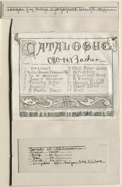 Catalogue of My Paintings at J. W. Sargents, Cleveland, December 17th, 1877, 1877. Creator: Otto H. Bacher (American, 1856-1909).