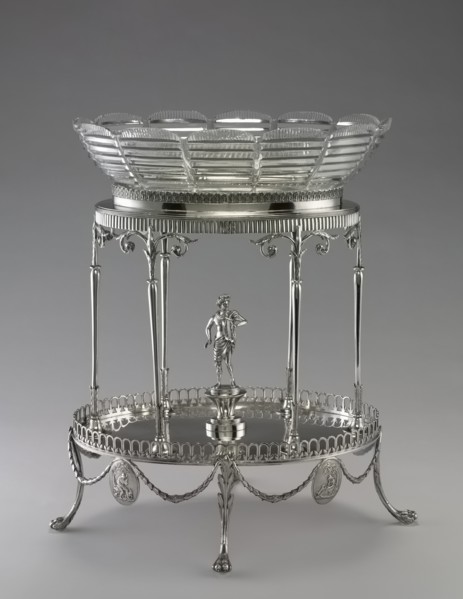 Centerpiece (metal stand and glass bowl), 1792. Creator: William Pitts (British); Joseph Preedy (British).