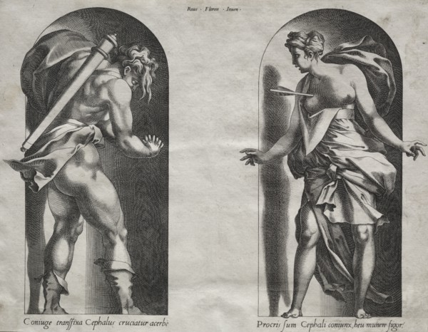 Cephalus and Procris in two Niches, 1538-1540. Creator: René Boyvin (French, c. 1525-aft 1580).