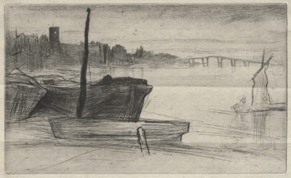Chelsea Bridge and Church, 1871. Creator: James McNeill Whistler (American, 1834-1903).
