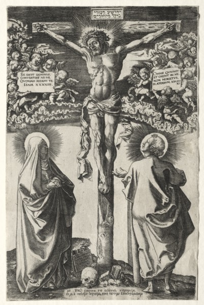 Christ on the cross between the virgin and St. John, 1542. Creator: Hans Brosamer (German, c. 1500-1554).