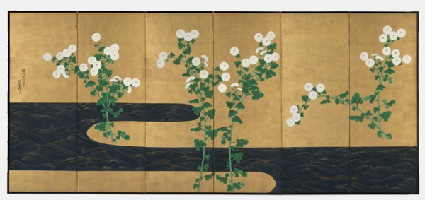 Chrysanthemums by a Stream, late 1700s-early 1800s. Creator: Ogata Korin (Japanese, 1658-1716), follower of.