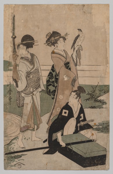 Daimio and his Retinue Crossing a Stream in Plain Near Fuji, 1753-1806. Creator: Kitagawa Utamaro (Japanese, 1753?-1806).
