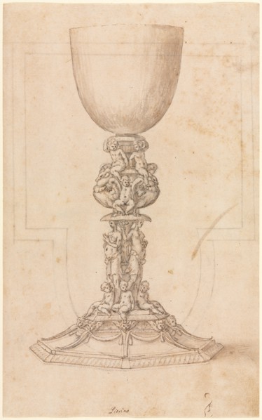 Design for a Chalice (recto) Architectural Plan (verso), mid 1500s. Creator: Luzio Romano (Italian, active 1528-75).