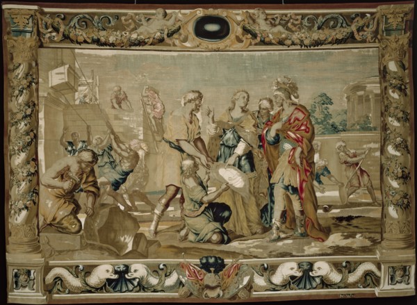 Dido shows Aeneas the plans for the fortifications of Carthage, 1679. Creator: Giovanni Francesco Romanelli (Italian, 1610-1662); Michael Wauters (Flemish, 1679).