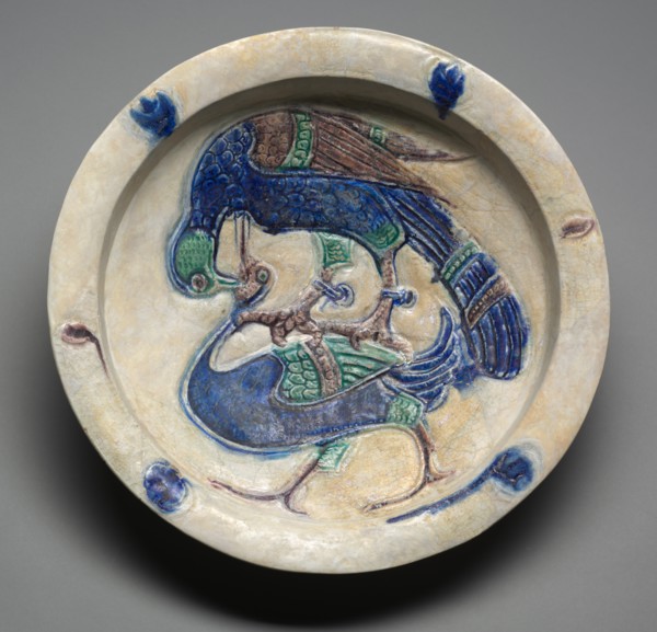 Dish with Falcon Attacking a Water Bird, 1100s. Creator: Unknown.
