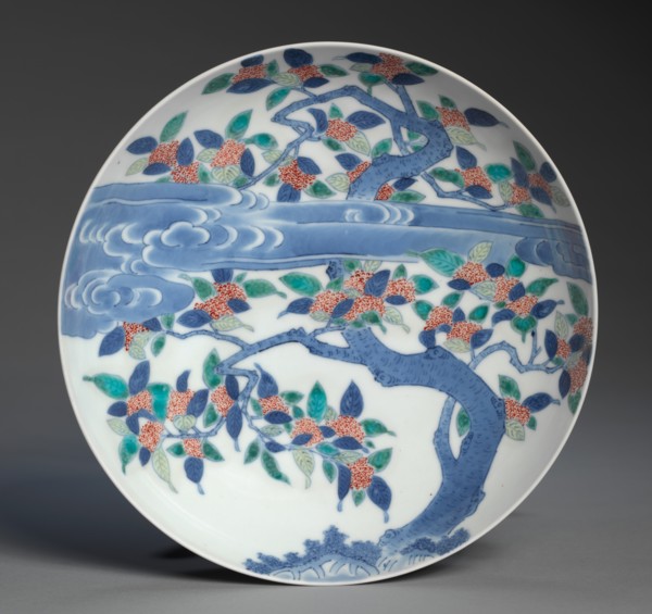 Dish with Sweet Osmanthus and Cloud, c. 1688-1716. Creator: Unknown.