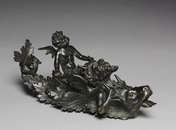 Doorknocker with a Satyr Pulling an Ox's Horns, 1800s. Creator: Andrea Riccio (Italian, c. 1470-1532).